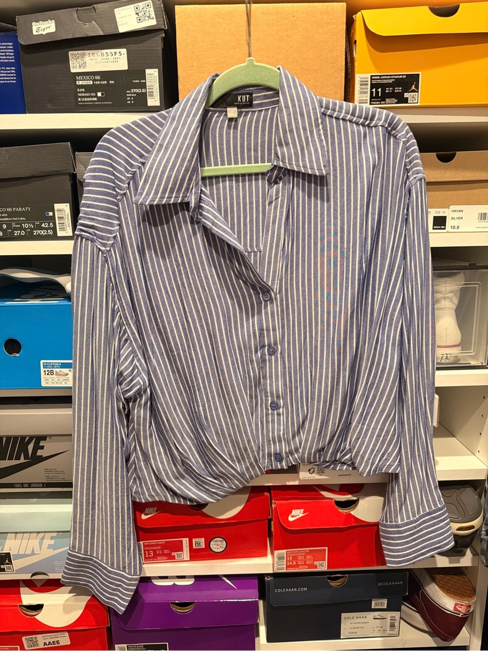 Kut from the Kloth Blue and White Striped Button-Down Shirt